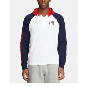 Men's Polo Ralph Lauren Hooded Rugby Chariots Polo‎ USA LongSleeve Shirt Size L